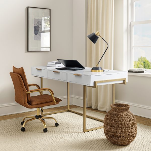 Malcolm White Modern Desk with Charging and Organizer