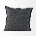 Malia 20L x 20W Black and Teal Fabric Fringed Pillow Cover