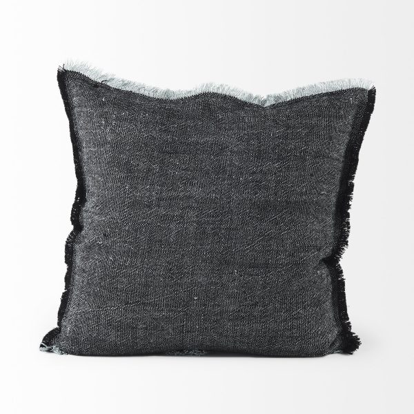 Malia 20L x 20W Black and Teal Fabric Fringed Pillow Cover 1