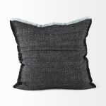 Malia 20L x 20W Black and Teal Fabric Fringed Pillow Cover