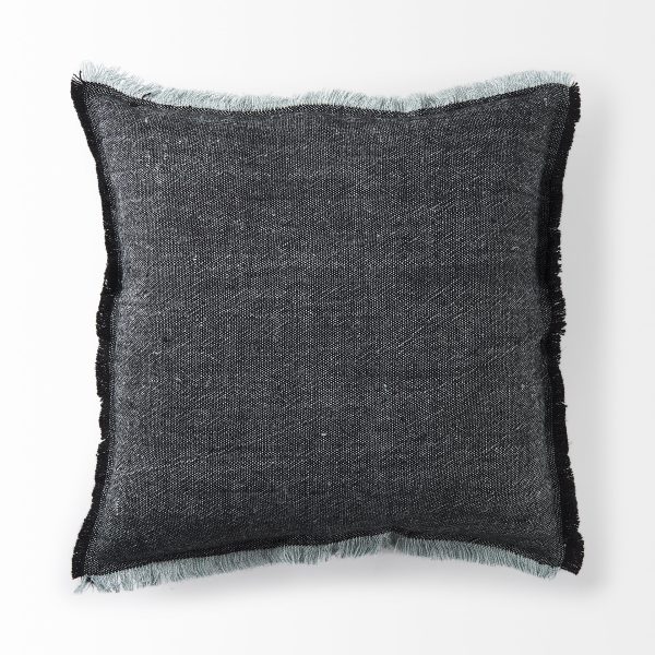 Malia 20L x 20W Black and Teal Fabric Fringed Pillow Cover 4