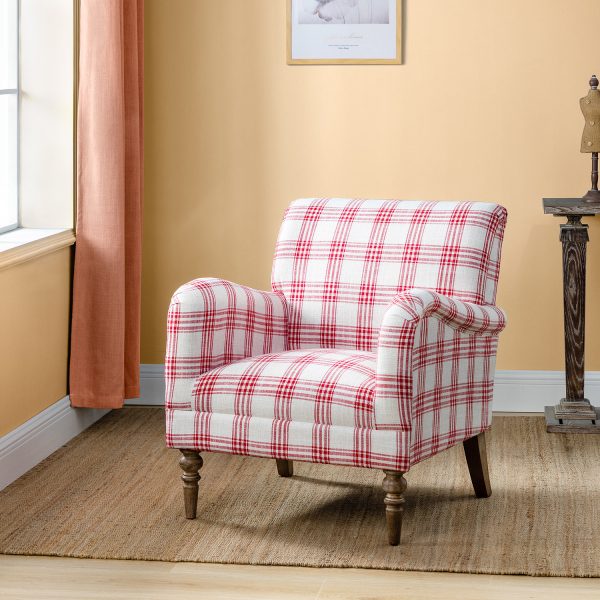 Malia Red Glam Accent Armchair with Carved Wood Legs