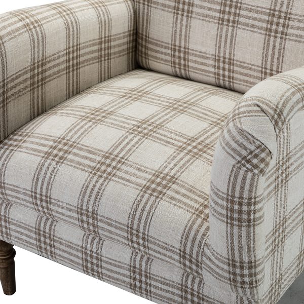 Malia Tan Plaid Glam Accent Armchair with Carved Legs 3