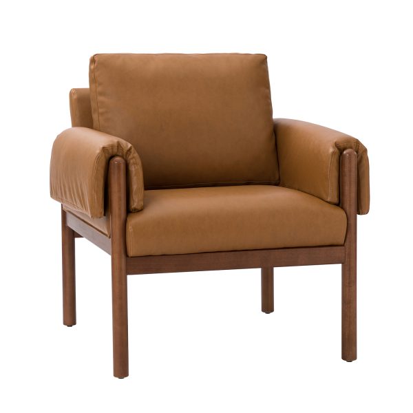 Manon Camel Faux Leather Armchair with Removable Cushions 1 1