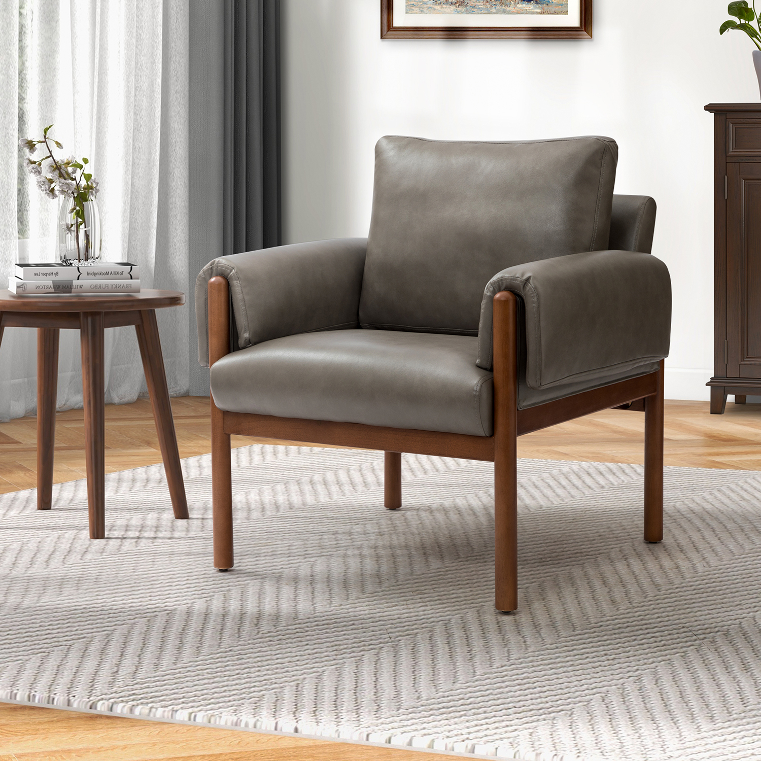 Manon Grey Faux Leather Armchair 1 Manon Grey Faux Leather Armchair