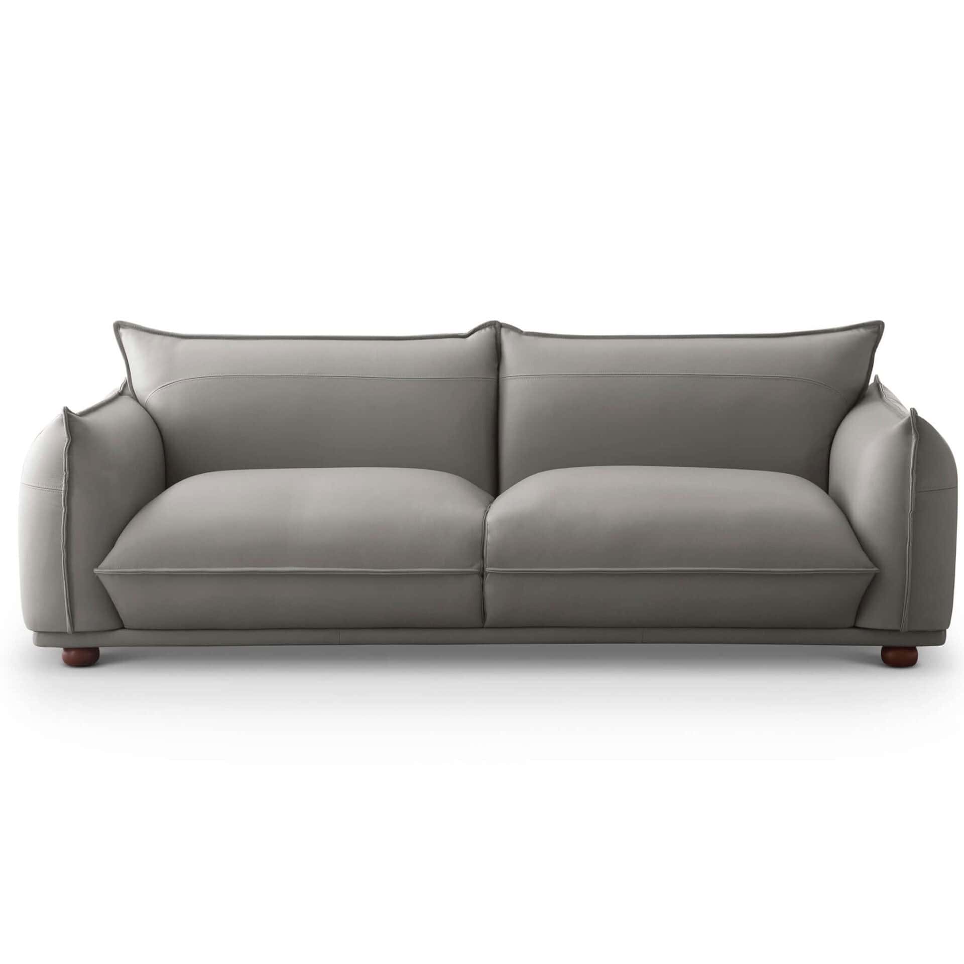 Grey Leather Tufted Sofa with Walnut Legs (Seats 3) 2 Grey Leather Tufted Sofa with Walnut Legs (Seats 3) - Image 2