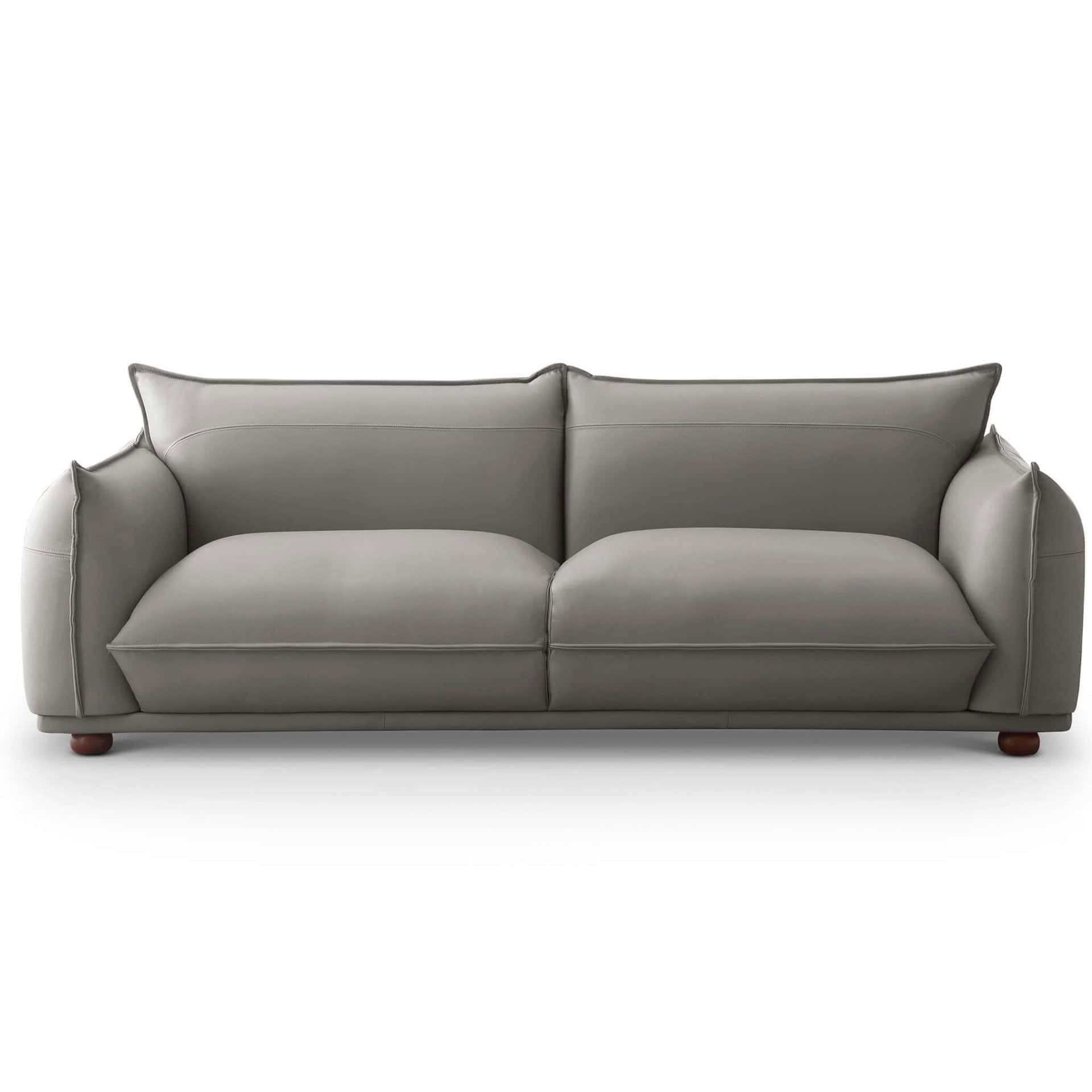 Grey Leather Tufted Sofa with Walnut Legs (Seats 3) 8 Grey Leather Tufted Sofa with Walnut Legs (Seats 3)