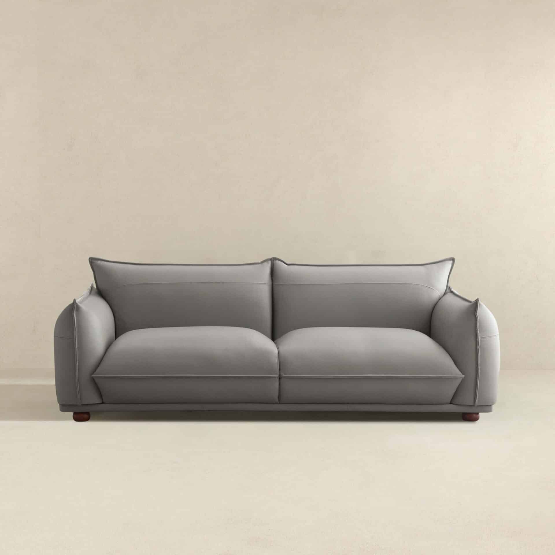 Grey Leather Tufted Sofa with Walnut Legs (Seats 3) 4 Grey Leather Tufted Sofa with Walnut Legs (Seats 3) - Image 4