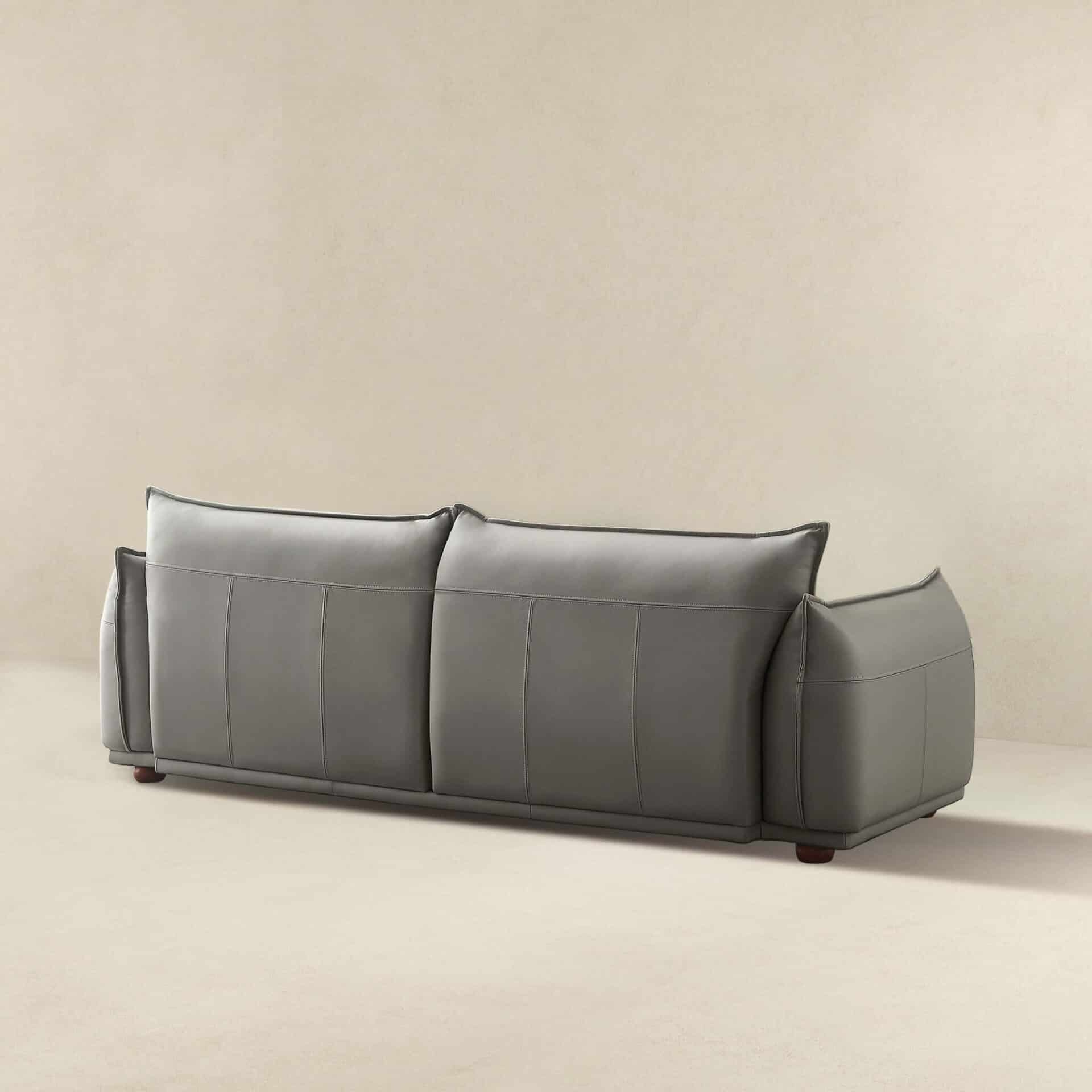 Grey Leather Tufted Sofa with Walnut Legs (Seats 3) 6 Grey Leather Tufted Sofa with Walnut Legs (Seats 3) - Image 6