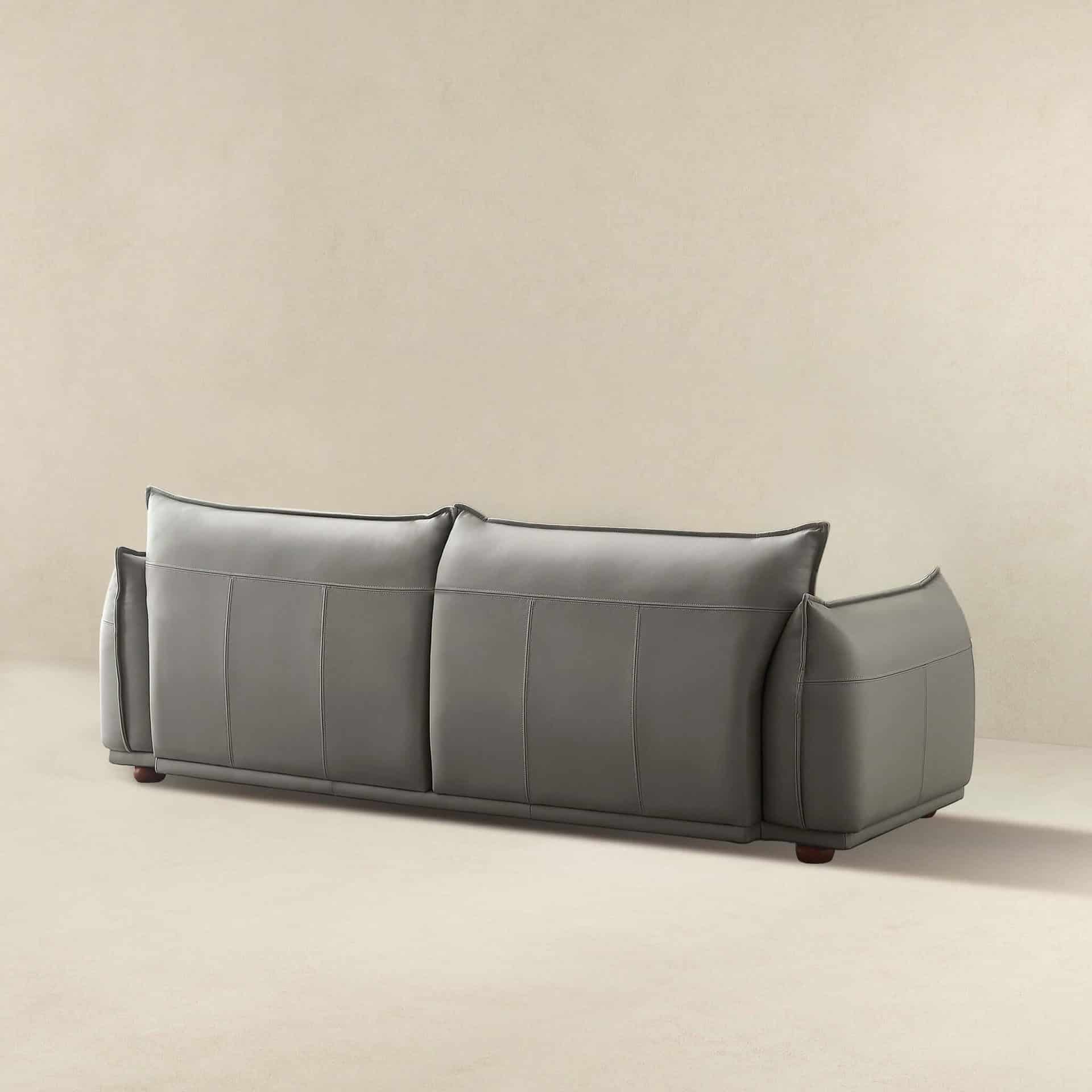 Grey Leather Tufted Sofa with Walnut Legs (Seats 3) 12 Grey Leather Tufted Sofa with Walnut Legs (Seats 3)