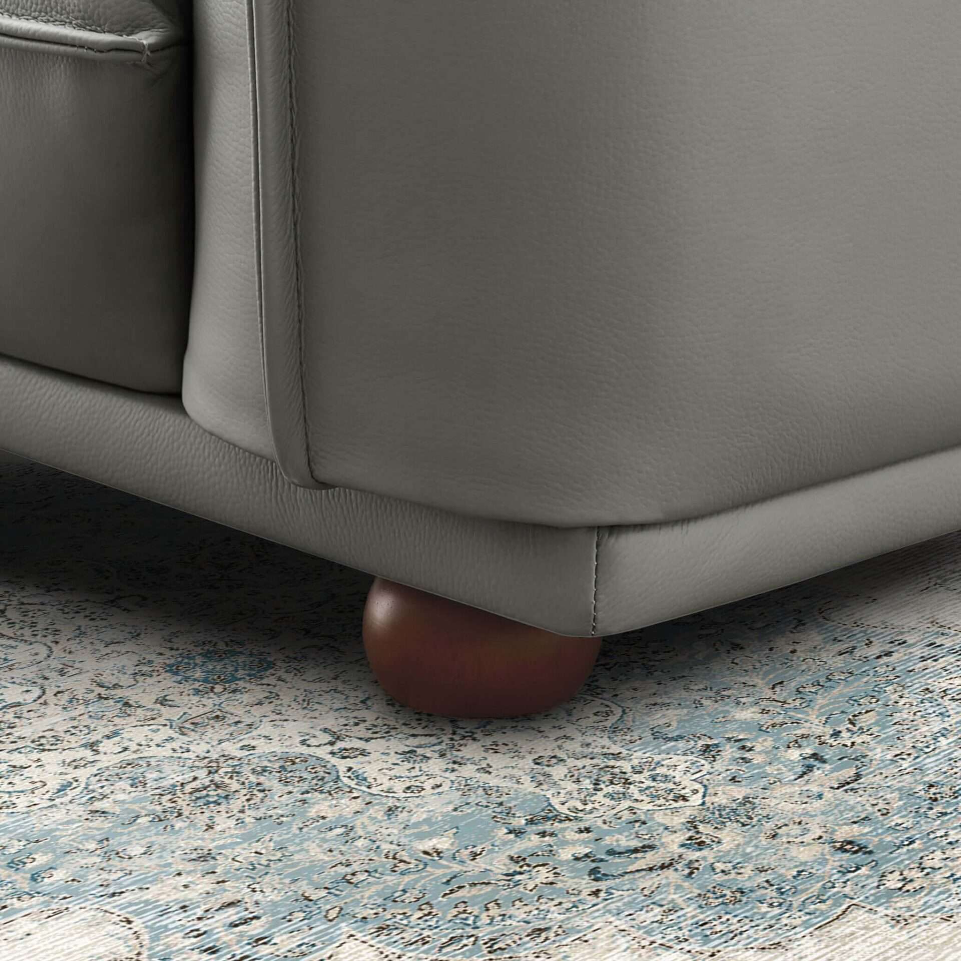 Grey Leather Tufted Sofa with Walnut Legs (Seats 3) 3 Grey Leather Tufted Sofa with Walnut Legs (Seats 3) - Image 3