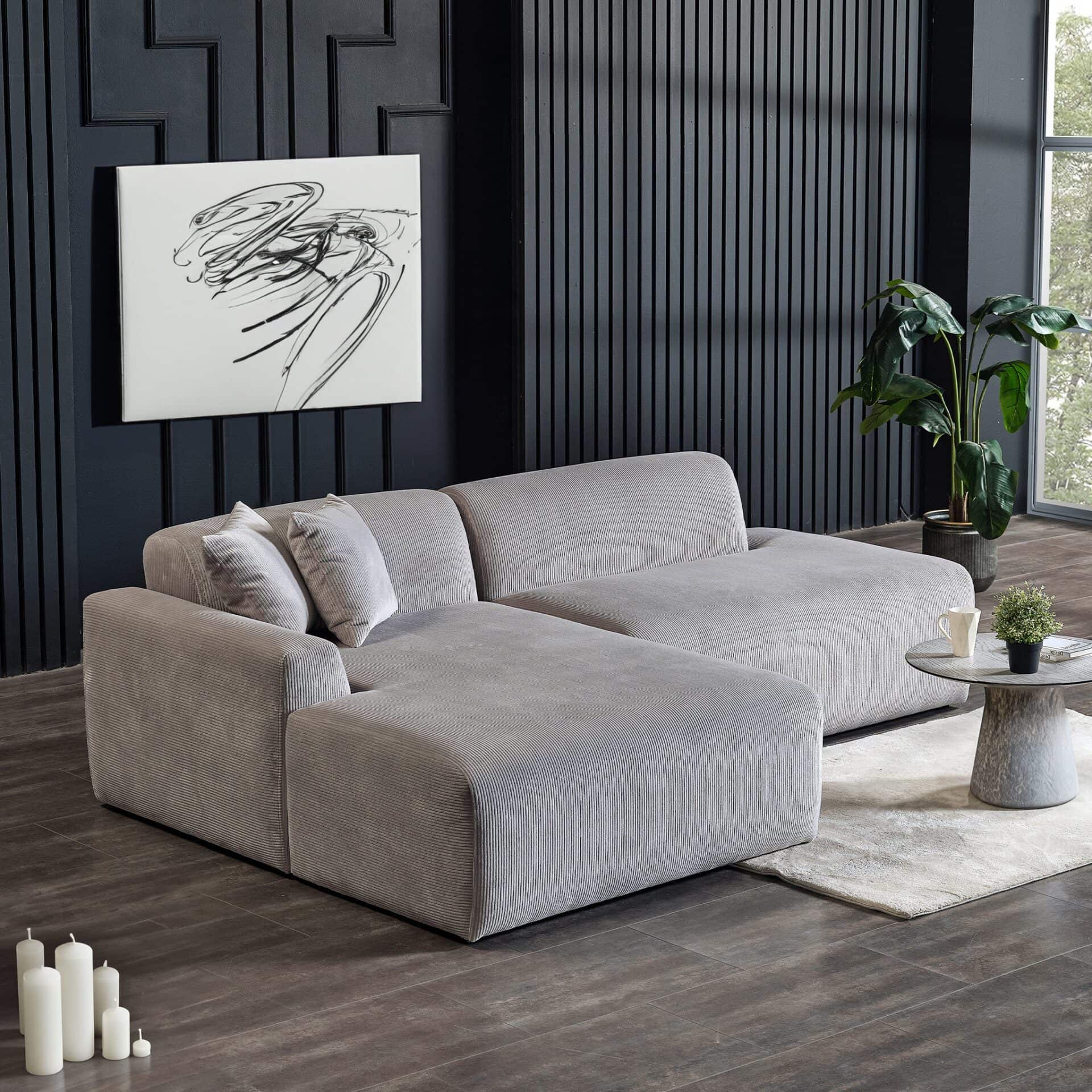Gray Velvet Left-Facing Sectional Sofa with Deep-Seated Cushions 4 Gray Velvet Left-Facing Sectional Sofa with Deep-Seated Cushions - Image 4