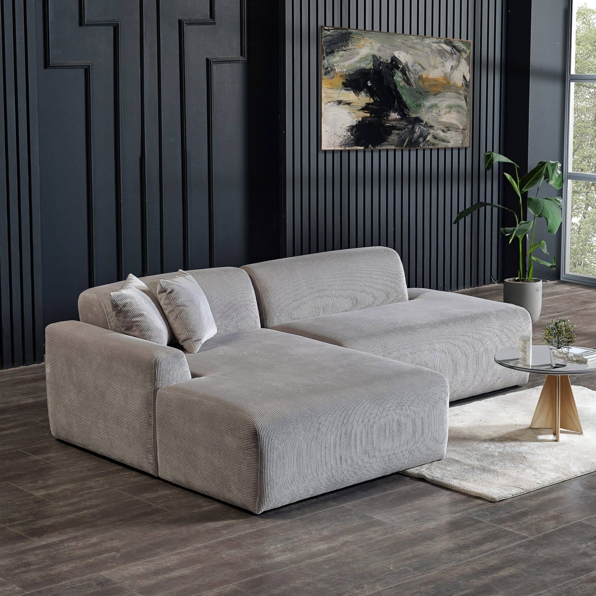 Gray Velvet Left-Facing Sectional Sofa with Deep-Seated Cushions 3 Gray Velvet Left-Facing Sectional Sofa with Deep-Seated Cushions - Image 3