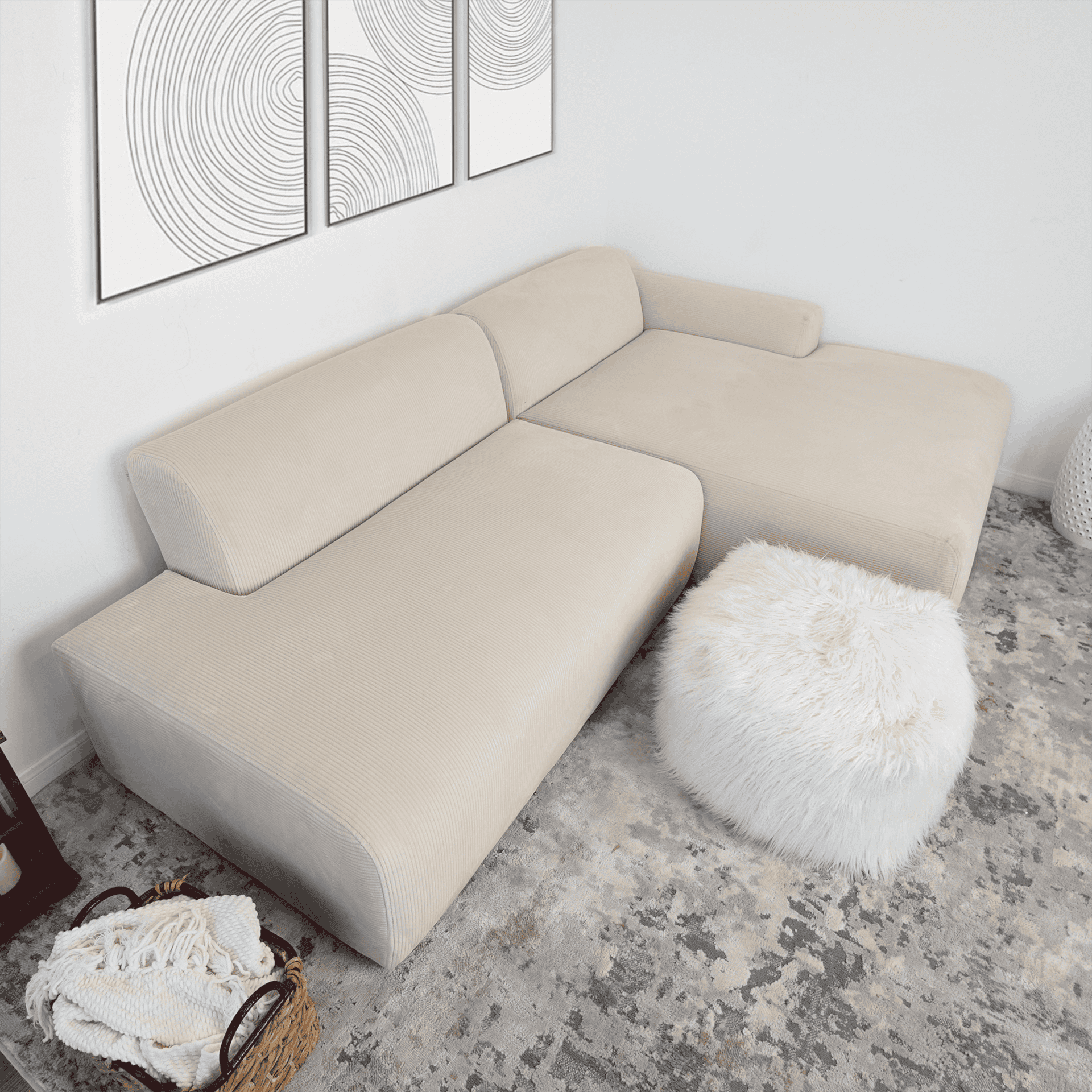 Beige Velvet Right Facing Sectional Sofa with Deep Seating 7 Beige Velvet Right Facing Sectional Sofa with Deep Seating - Image 7