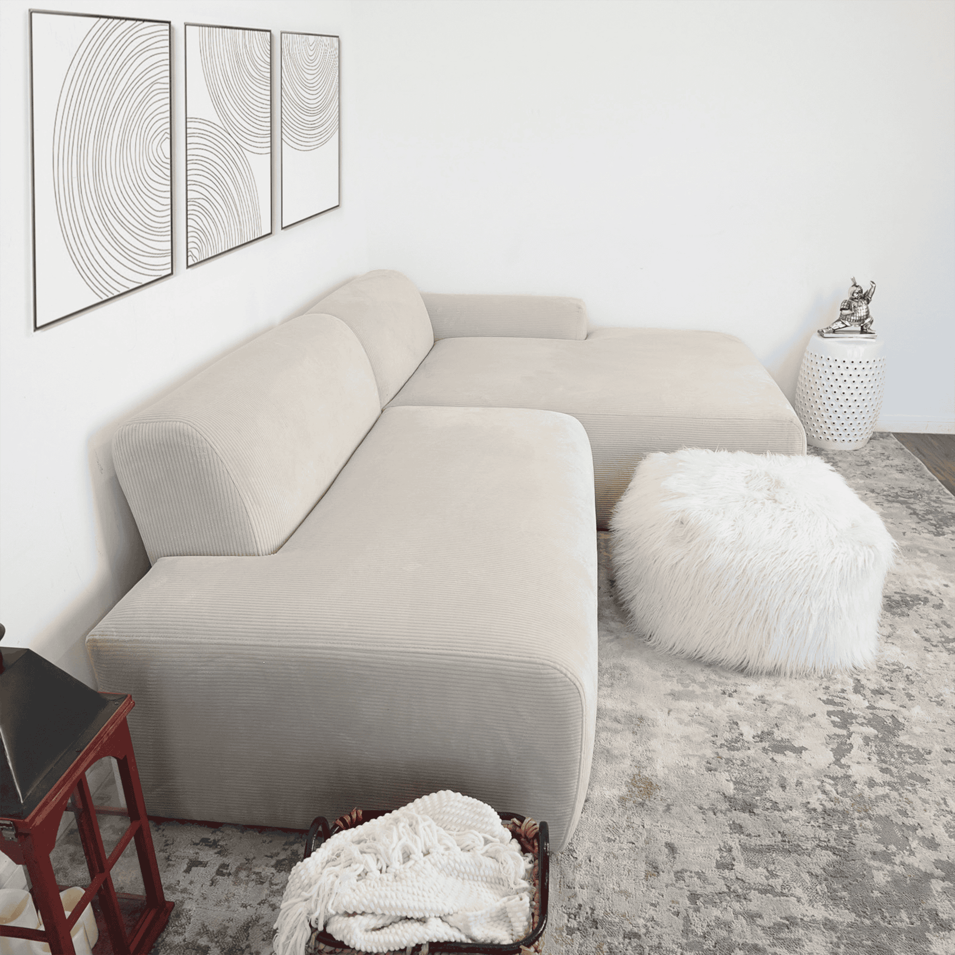 Beige Velvet Right Facing Sectional Sofa with Deep Seating 6 Beige Velvet Right Facing Sectional Sofa with Deep Seating - Image 6