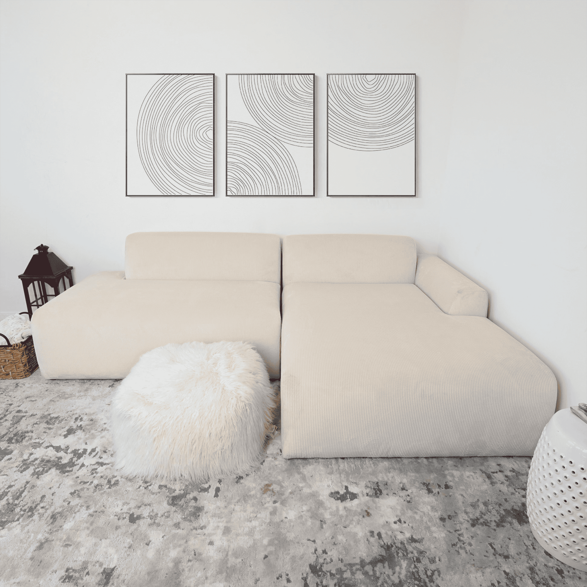 Beige Velvet Right Facing Sectional Sofa with Deep Seating 5 Beige Velvet Right Facing Sectional Sofa with Deep Seating - Image 5