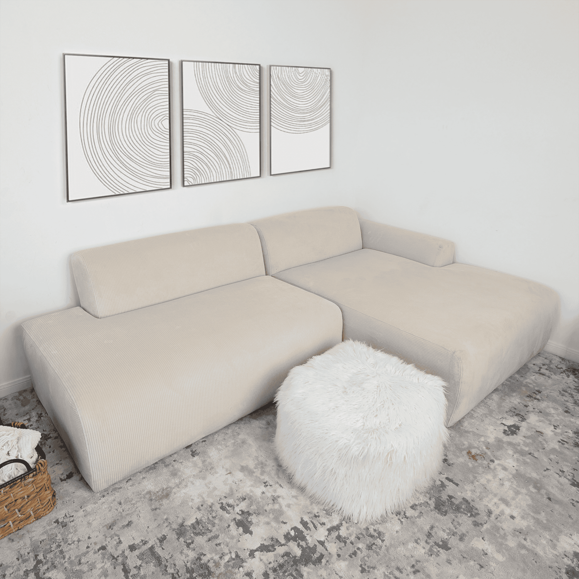 Beige Velvet Right Facing Sectional Sofa with Deep Seating 4 Beige Velvet Right Facing Sectional Sofa with Deep Seating - Image 4