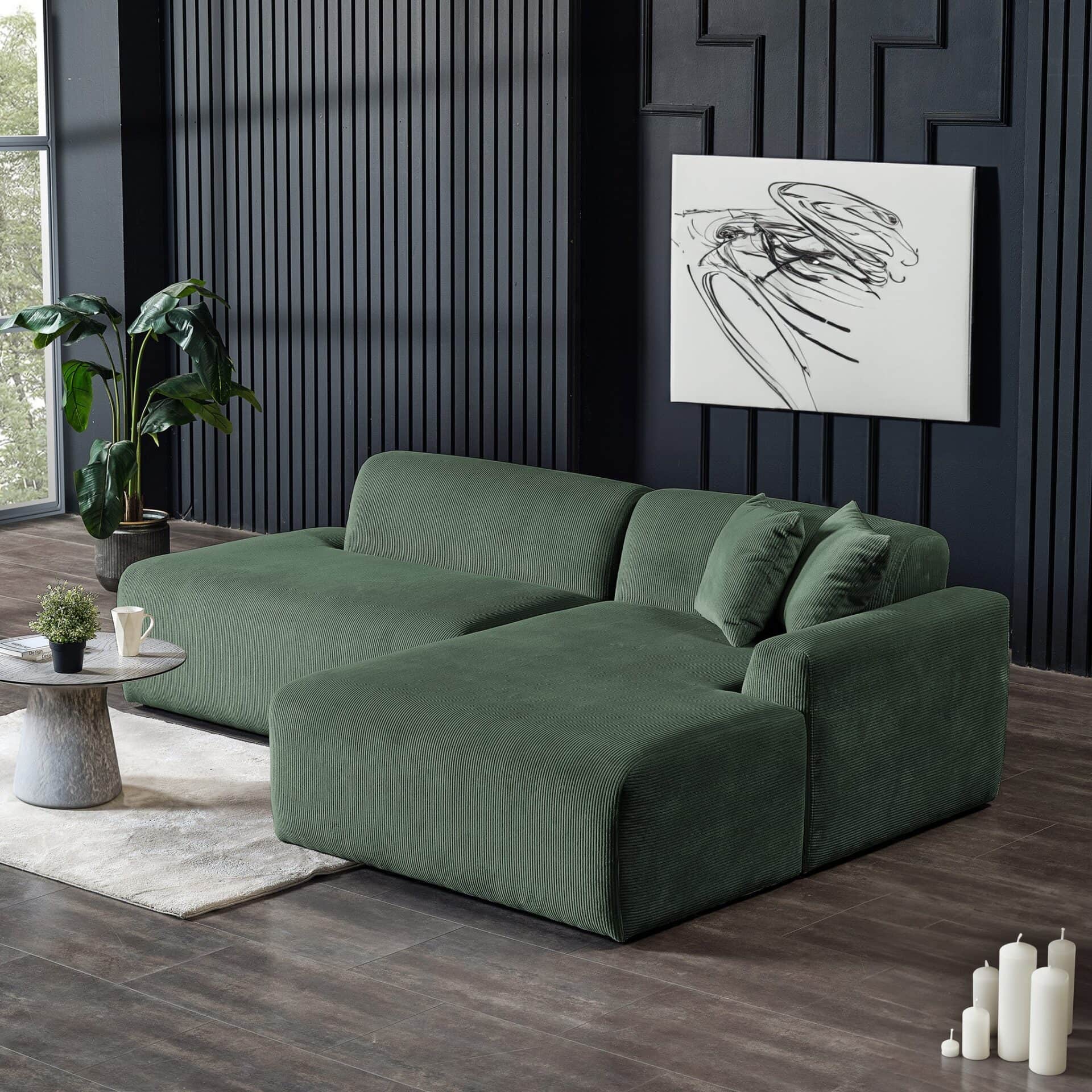 Green Velvet Right Facing Sectional Sofa With Deep Cushions 3 Green Velvet Right Facing Sectional Sofa With Deep Cushions - Image 3