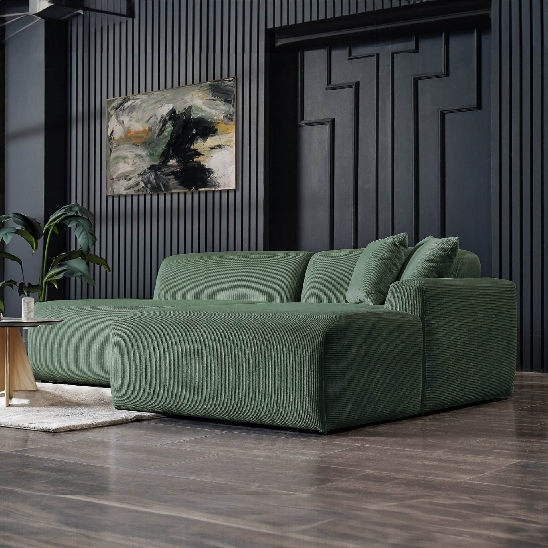 Green Velvet Right Facing Sectional Sofa With Deep Cushions 4 Green Velvet Right Facing Sectional Sofa With Deep Cushions - Image 4
