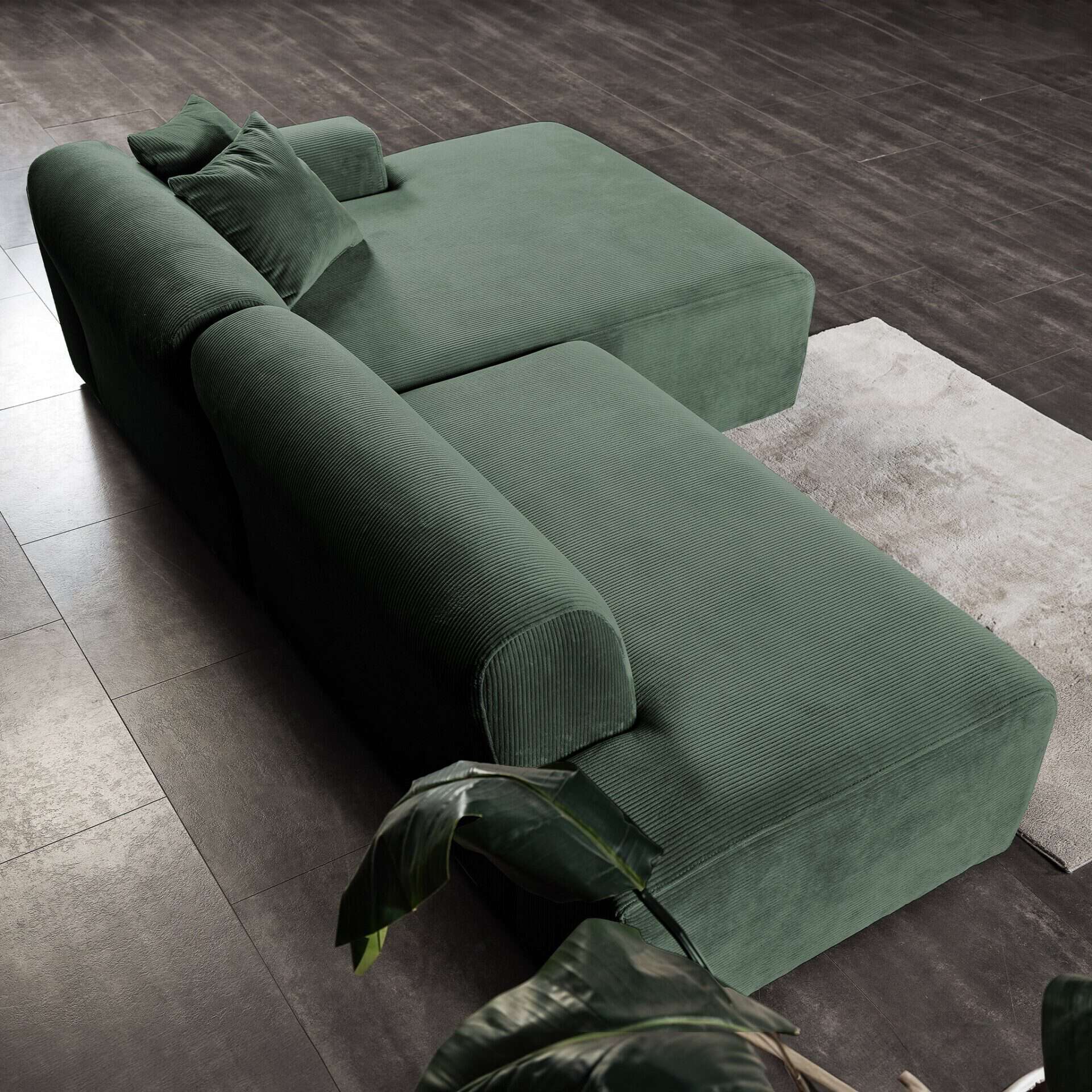 Green Velvet Right Facing Sectional Sofa With Deep Cushions 6 Green Velvet Right Facing Sectional Sofa With Deep Cushions - Image 6