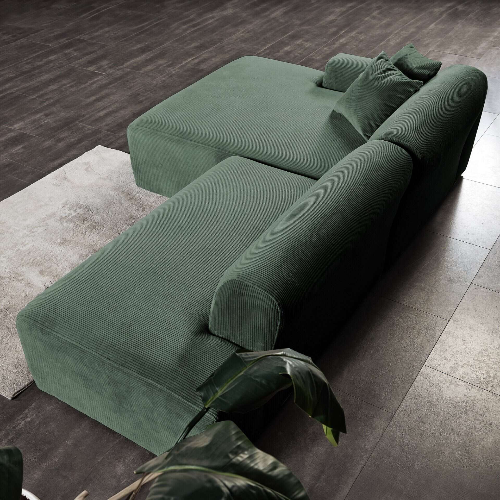 Green Velvet Right Facing Sectional Sofa With Deep Cushions 5 Green Velvet Right Facing Sectional Sofa With Deep Cushions - Image 5