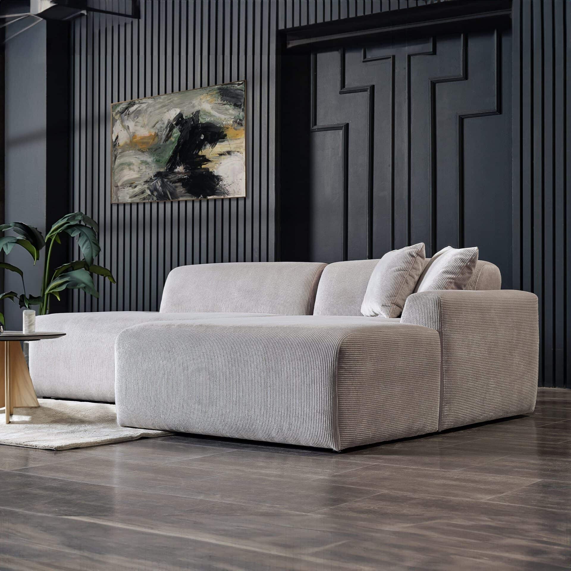 Gray Velvet Right Facing Sectional Sofa with Deep Cushions 4 Gray Velvet Right Facing Sectional Sofa with Deep Cushions - Image 4