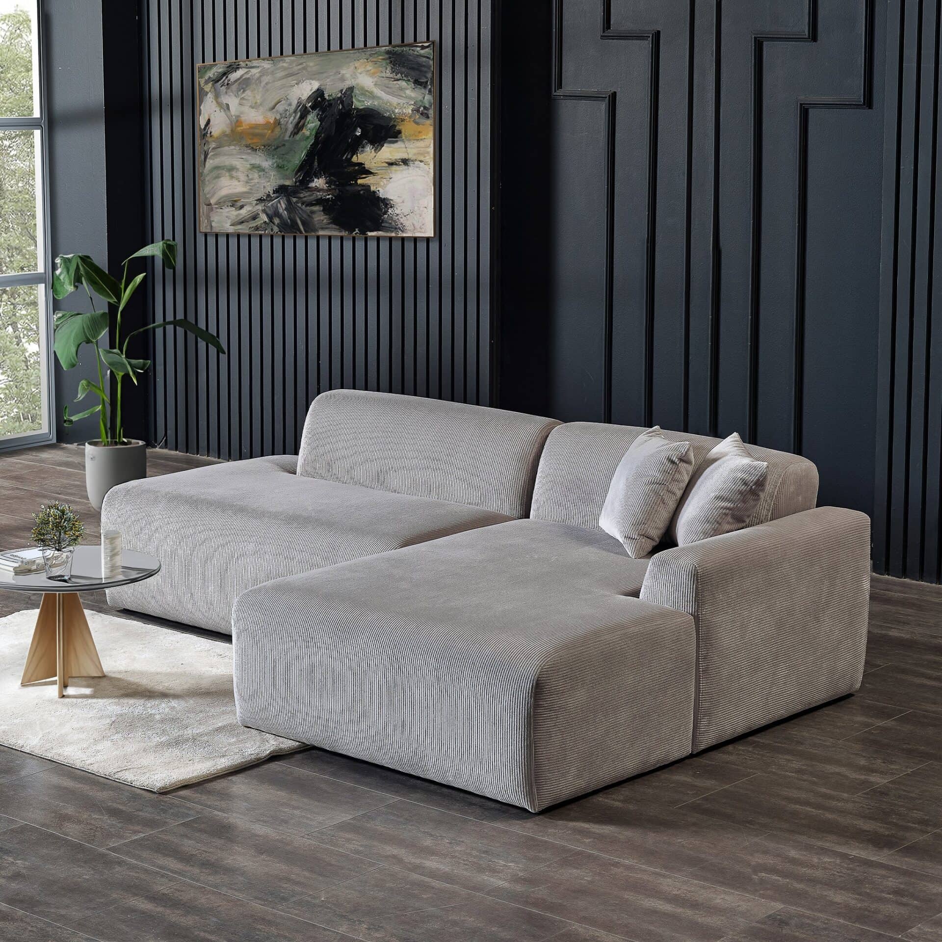 Gray Velvet Right Facing Sectional Sofa with Deep Cushions 5 Gray Velvet Right Facing Sectional Sofa with Deep Cushions - Image 5