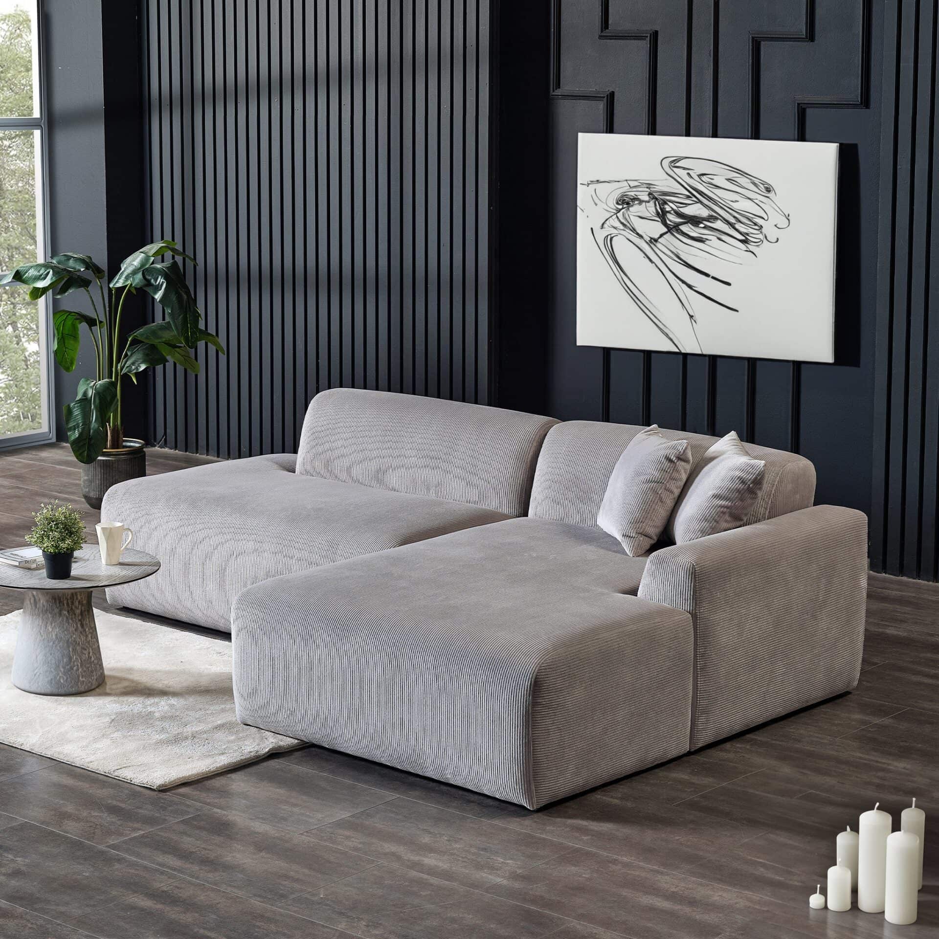 Gray Velvet Right Facing Sectional Sofa with Deep Cushions 3 Gray Velvet Right Facing Sectional Sofa with Deep Cushions - Image 3