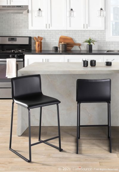 Mara 26 Black Faux Leather Contemporary Counter Stools (Set of 2)