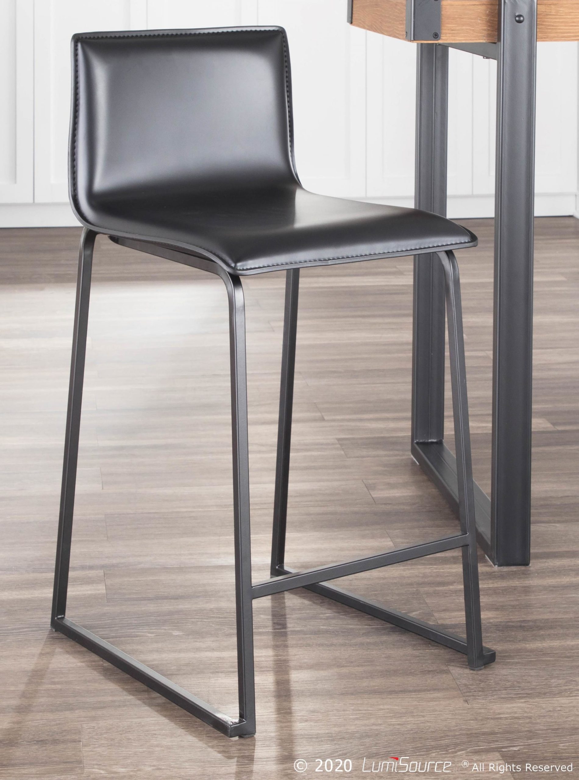 Mara 26 Black Faux Leather Contemporary Counter Stools (Set of 2) 6 Mara 26 Black Faux Leather Contemporary Counter Stools (Set of 2) - Image 6