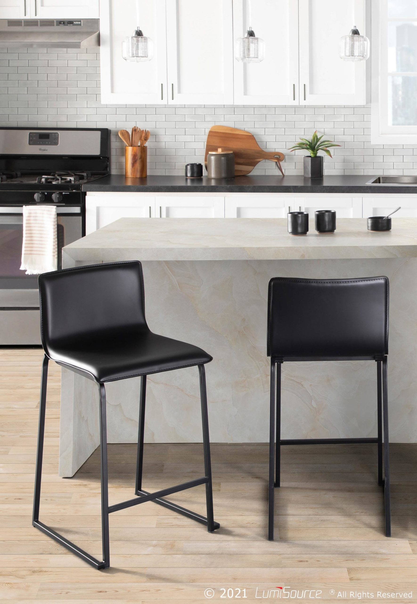 Mara 26 Black Faux Leather Contemporary Counter Stools (Set of 2) 1 Mara 26 Black Faux Leather Contemporary Counter Stools (Set of 2)