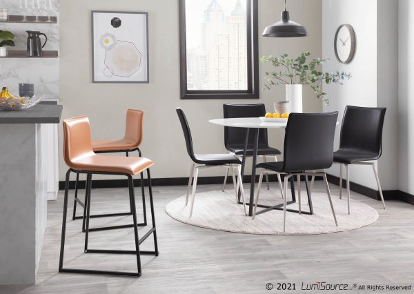 Mara 26 Contemporary Black Metal Camel Faux Leather Counter Stools Set of 2 1