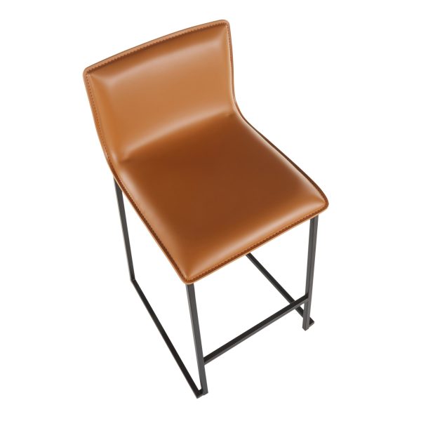 Mara 26 Contemporary Black Metal Camel Faux Leather Counter Stools Set of 2 14