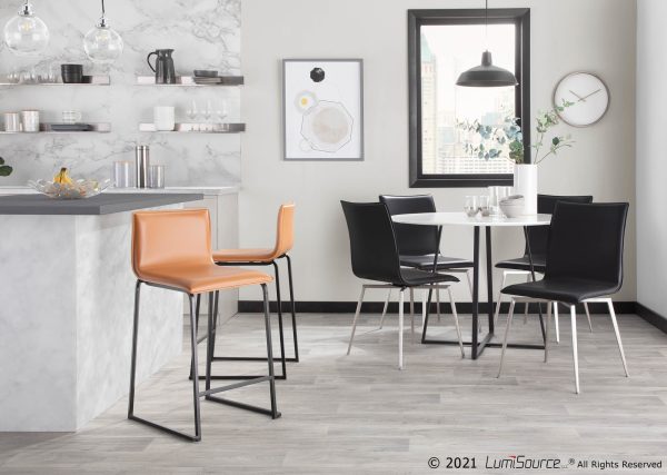 Mara 26 Contemporary Black Metal Camel Faux Leather Counter Stools Set of 2 2