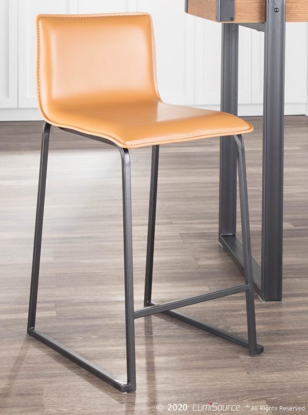 Mara 26 Contemporary Black Metal Camel Faux Leather Counter Stools Set of 2 3