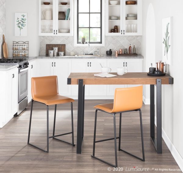 Mara 26 Contemporary Black Metal Camel Faux Leather Counter Stools Set of 2 5
