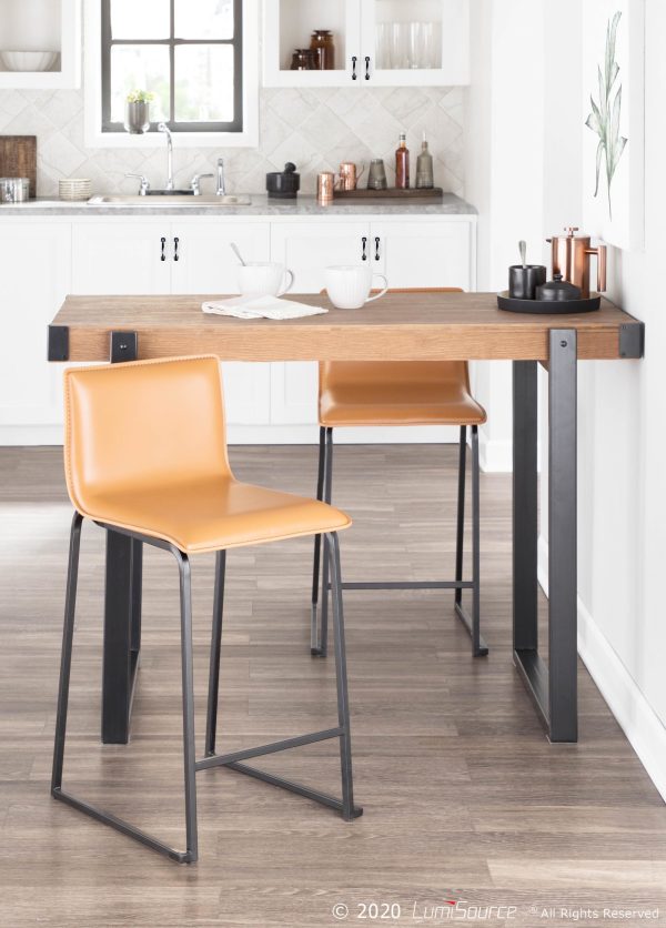 Mara 26 Contemporary Black Metal Camel Faux Leather Counter Stools Set of 2 6