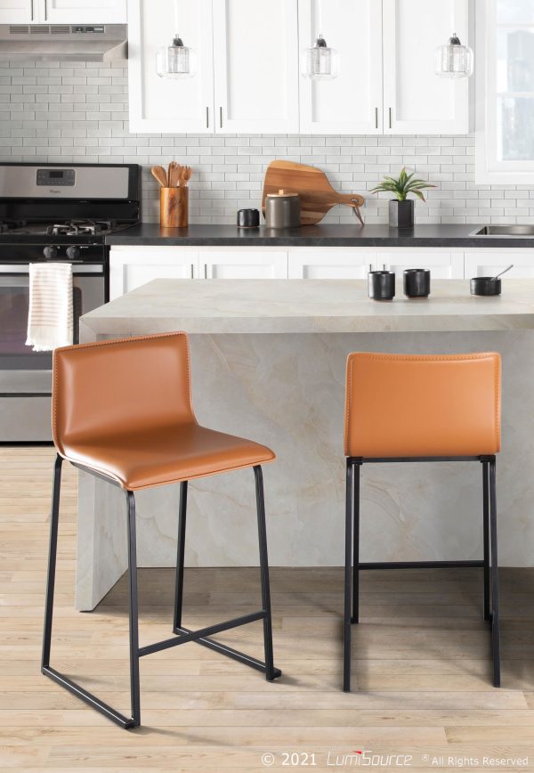 Mara 26 Contemporary Black Metal Camel Faux Leather Counter Stools Set of 2