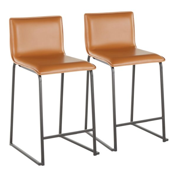 Mara 26 Contemporary Black Metal Camel Faux Leather Counter Stools Set of 2 8