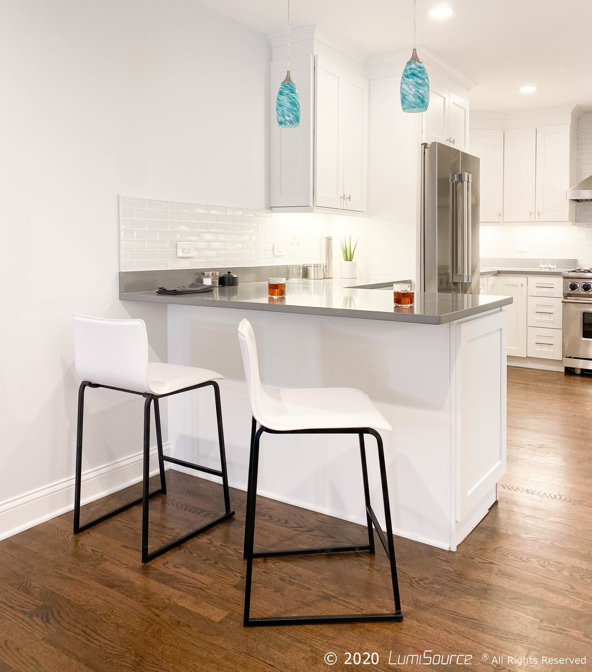 Mara 26" Contemporary Black Metal White Faux Leather Counter Stools (Set of 2) 3 Mara 26" Contemporary Black Metal White Faux Leather Counter Stools (Set of 2) - Image 3