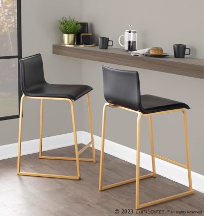 Mara 26 Contemporary Gold Black Faux Leather Counter Stools (Set of 2)