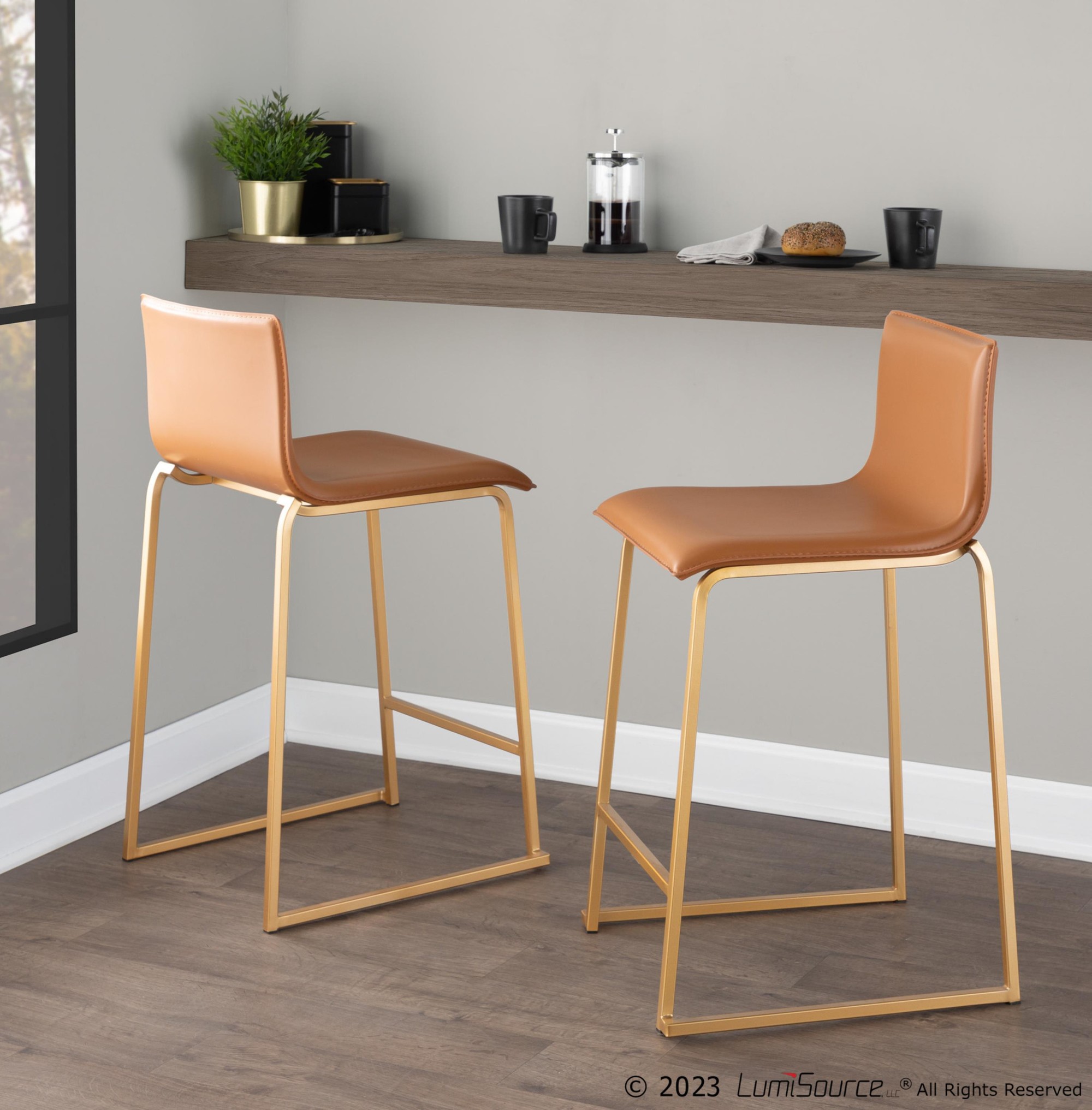Mara 26 Contemporary Gold and Camel Counter Stools (Set of 2) 2 Mara 26 Contemporary Gold and Camel Counter Stools (Set of 2) - Image 2