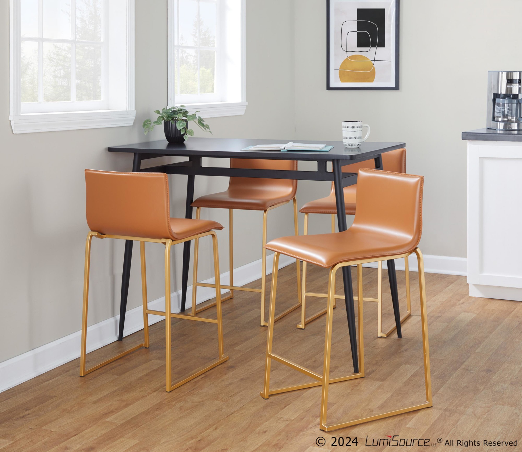 Mara 26 Contemporary Gold and Camel Counter Stools (Set of 2) 3 Mara 26 Contemporary Gold and Camel Counter Stools (Set of 2) - Image 3