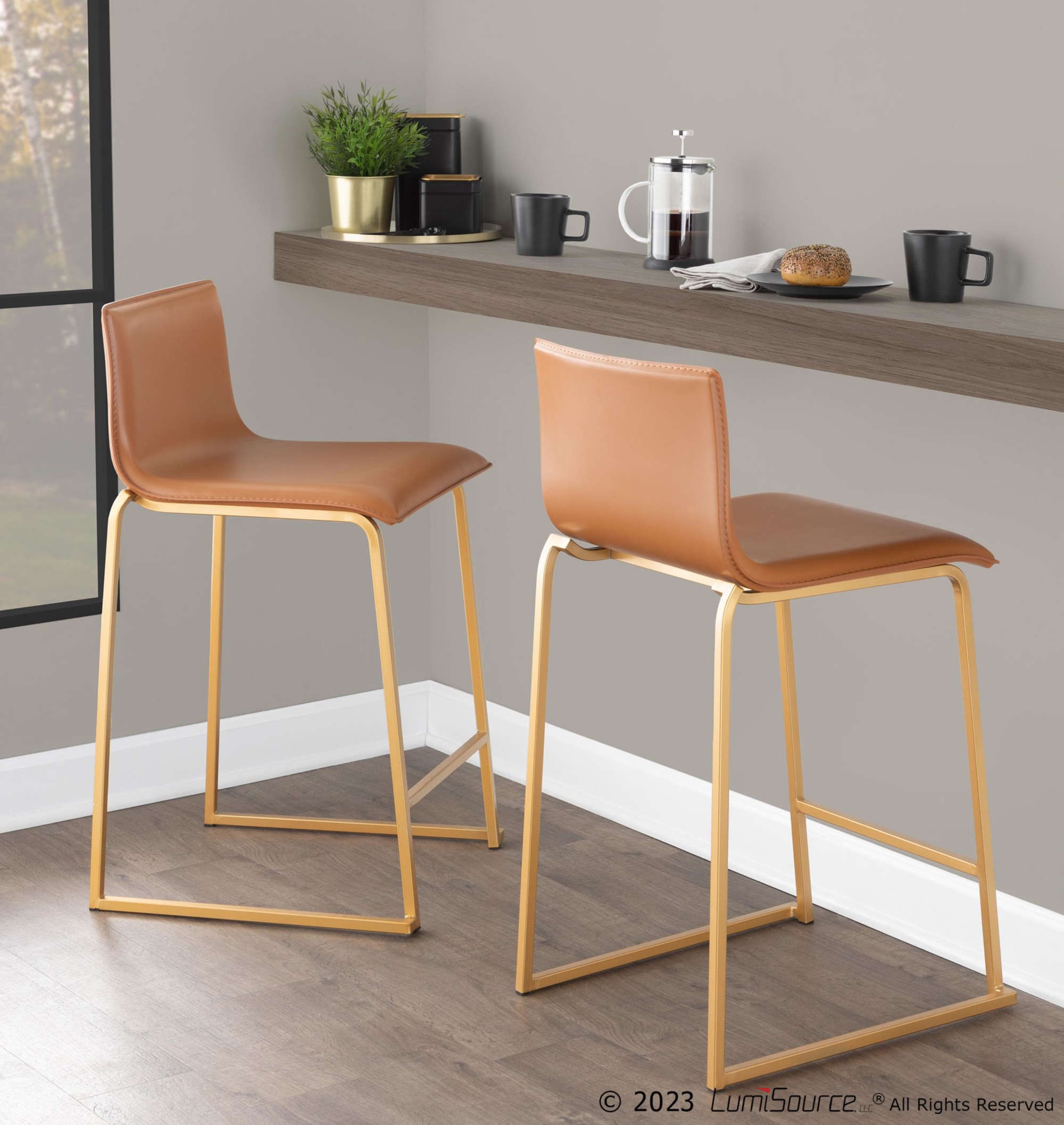 Mara 26 Contemporary Gold and Camel Counter Stools (Set of 2) 1 Mara 26 Contemporary Gold and Camel Counter Stools (Set of 2)