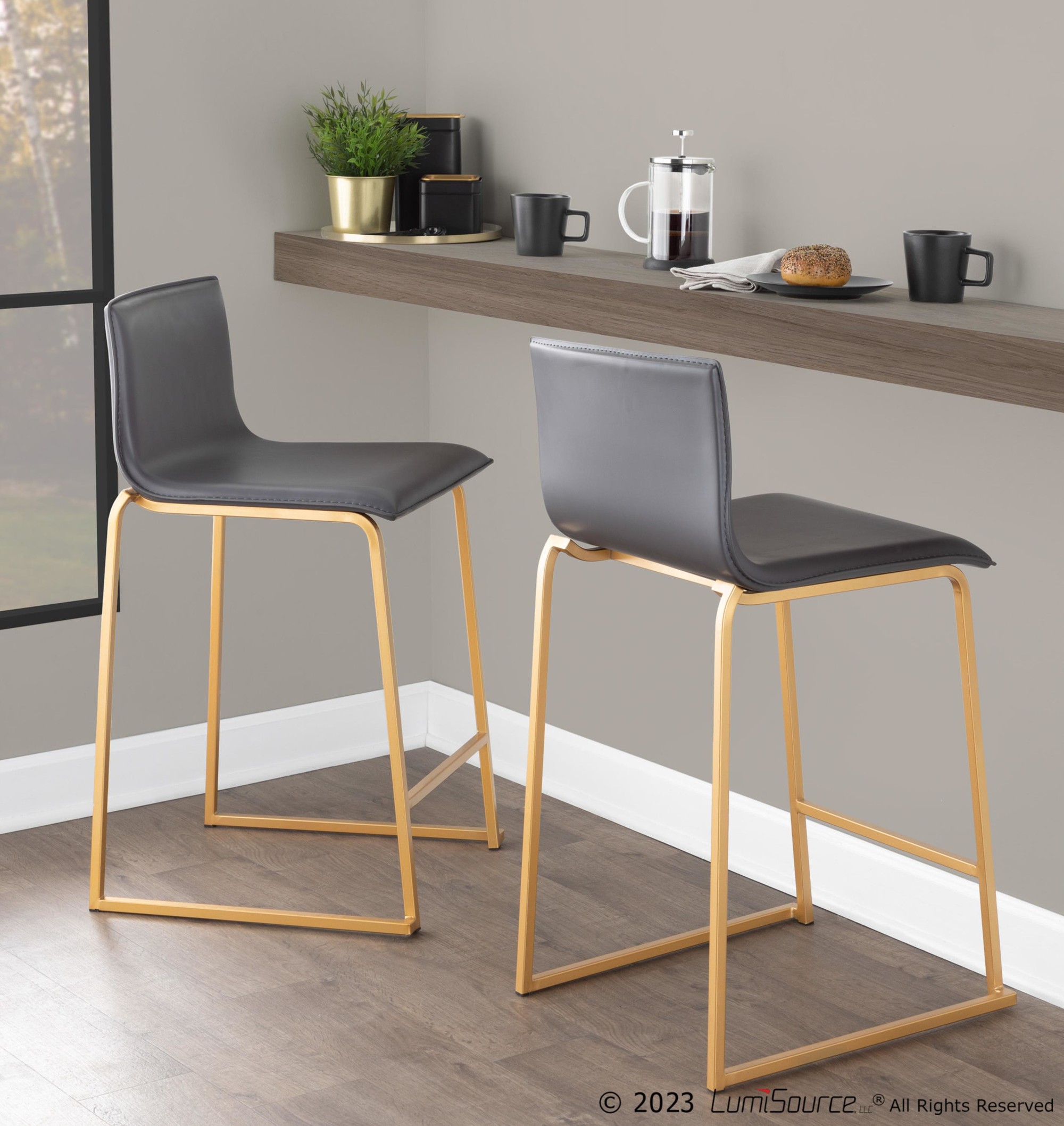 Mara 26 Contemporary Gold and Grey Counter Stools (Set of 2) 1 Mara 26 Contemporary Gold and Grey Counter Stools (Set of 2)