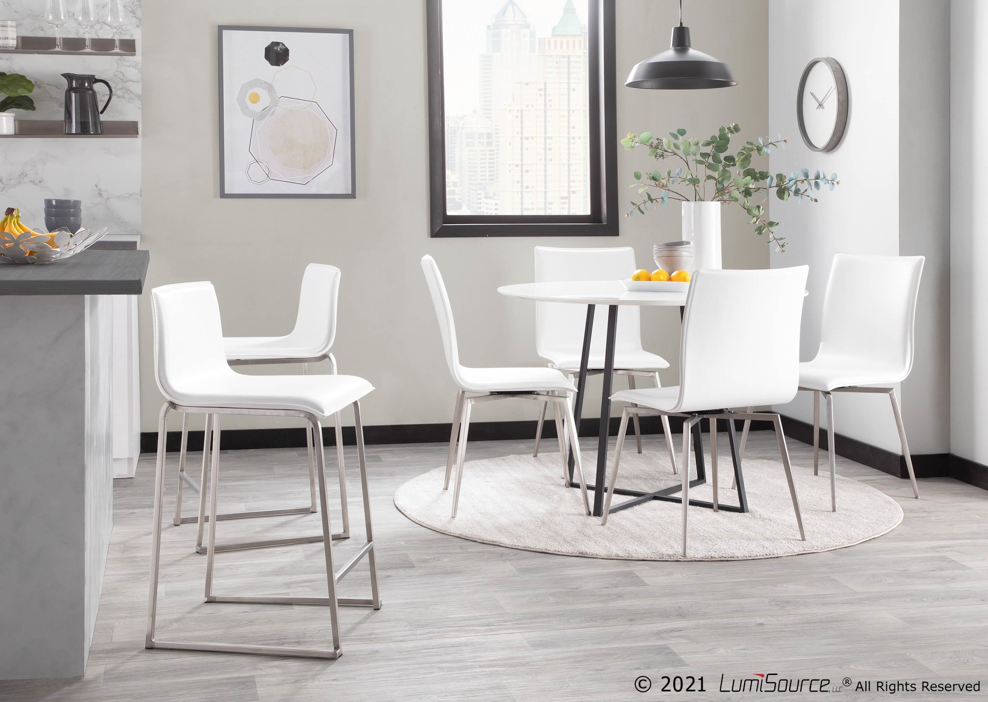 Mara 26 Contemporary Stainless Steel White Faux Leather Counter Stools (Set of 2) 3 Mara 26 Contemporary Stainless Steel White Faux Leather Counter Stools (Set of 2) - Image 3