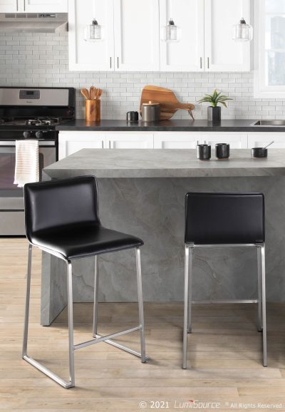 Mara 26-Inch Black Faux Leather Contemporary Counter Stools (Set of 2)
