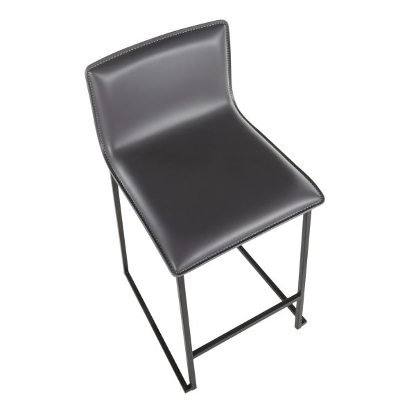 Mara 26 Inch Contemporary Black Metal Grey Faux Leather Counter Stools Set of 2 14