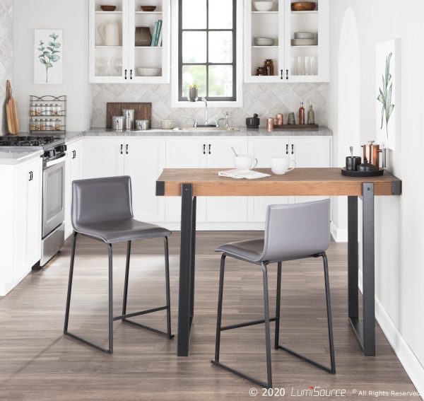 Mara 26 Inch Contemporary Black Metal Grey Faux Leather Counter Stools Set of 2 4