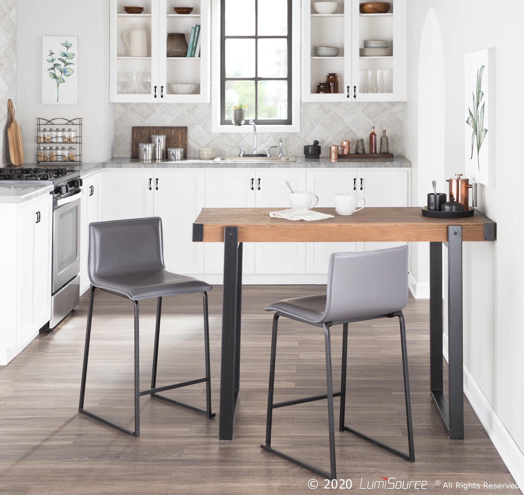 Mara 26 Inch Contemporary Black Metal Grey Faux Leather Counter Stools (Set of 2) 5 Mara 26 Inch Contemporary Black Metal Grey Faux Leather Counter Stools (Set of 2) - Image 5